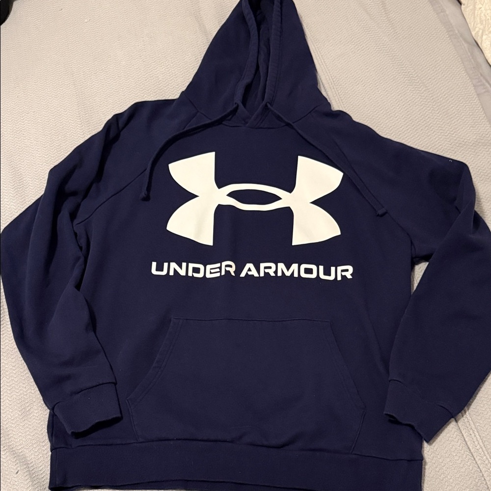Under Armour Navy & White Logo Hooded Coldgear Sweatshirt loose fit